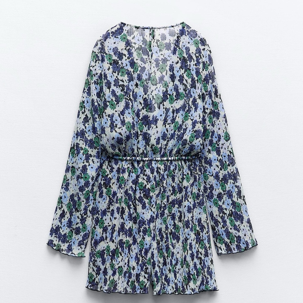 Zara Floral Blue and Green Dress